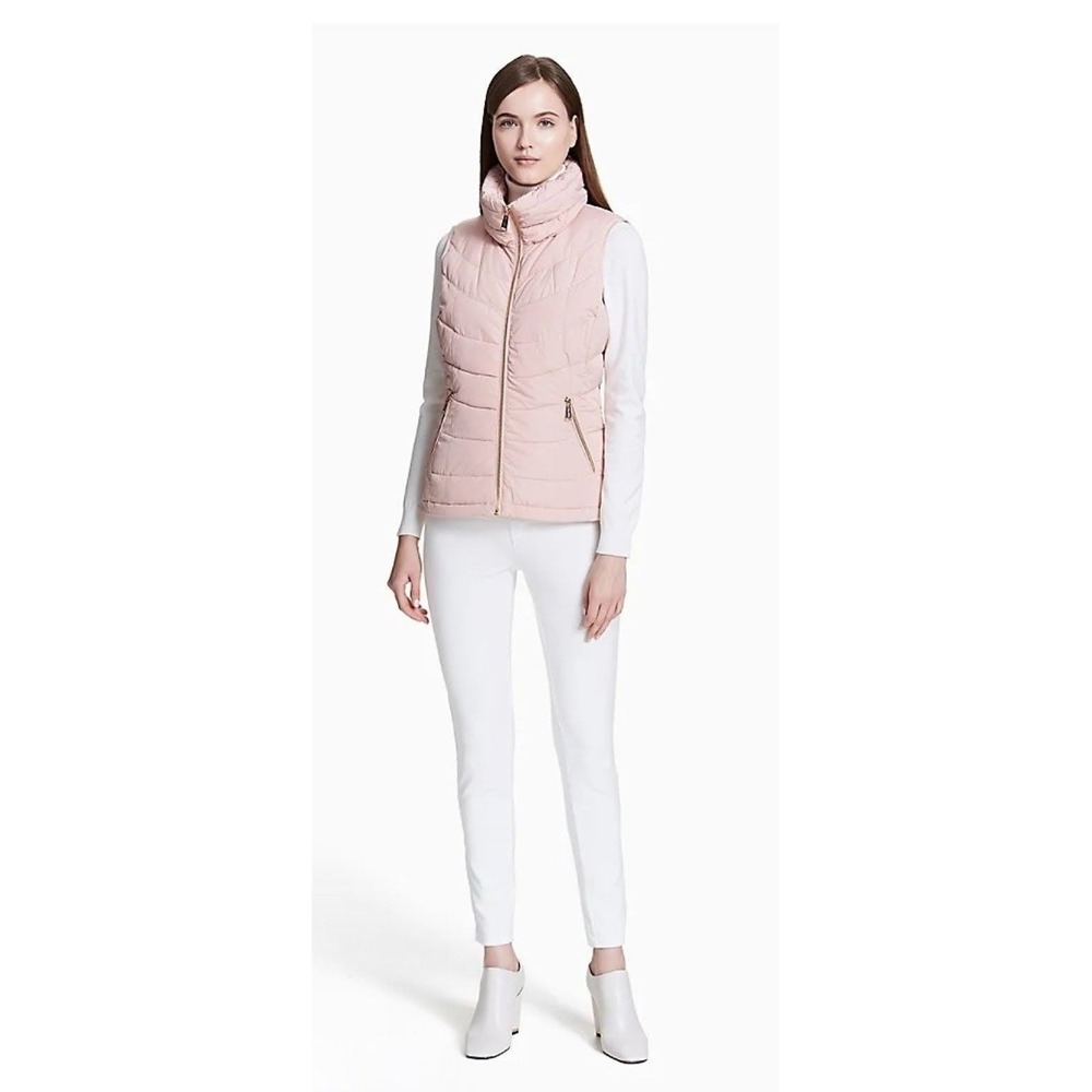 Calvin Klein 2X Pink Drawstring Funnel Neck Collar Full Zip Puffer Vest